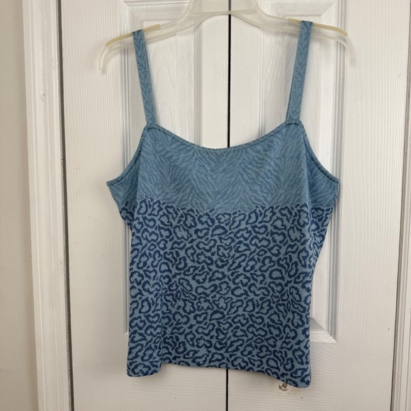 St John Collection Wool Rayon Knit Tank L Blue Animal Print NWT $325 Sleeveless